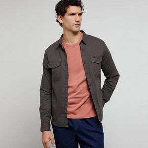 Onia All Terrain Cotton Stretch Ripstop Overshirt in Charcoal Size XL